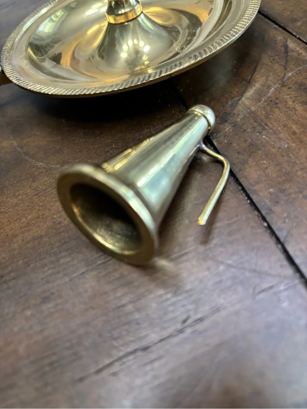 Vintage brass chamberstick candle holder with snuffer